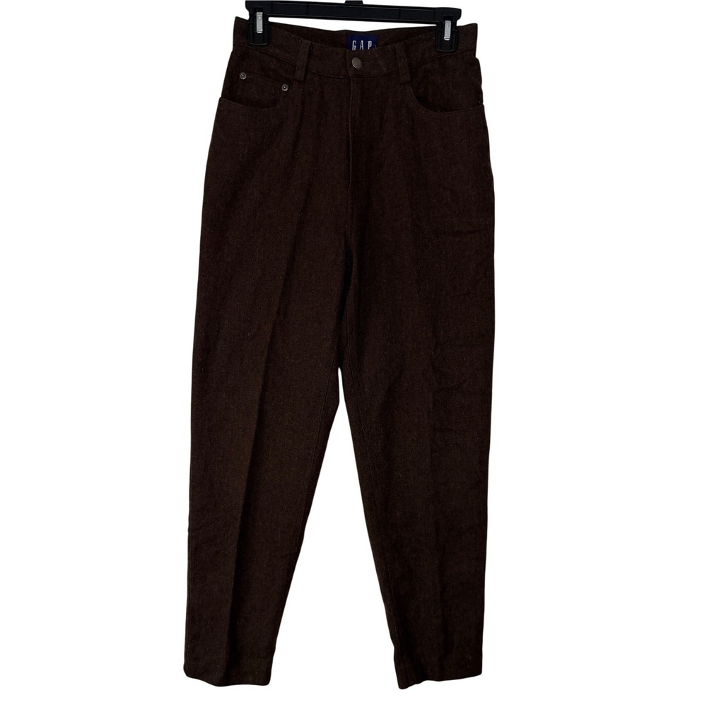 Vintage Gap Wool Blend High Waisted Trousers Brown Straight Leg Pants Size 6